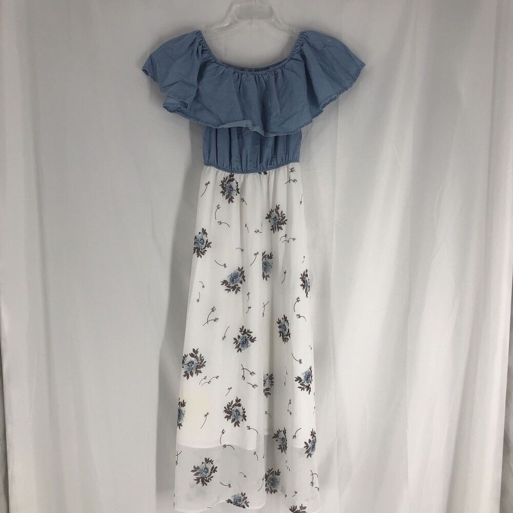 MOM Floral Ruffle Maxi Dress White Multicolor Off Shoulder Size S